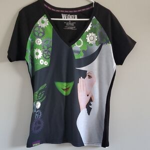 Wicked Broadway Womens V Neck T-Shirt Metallic Accents Merch Kins of Oz Sz L